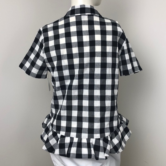 Madewell Black/White Gingham Peplum Short Sleeve Button Down Shirt Size S - Picture 8 of 13